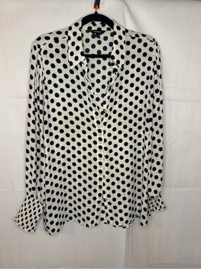 Express Black and White Polka Dot Button-Down Shirt